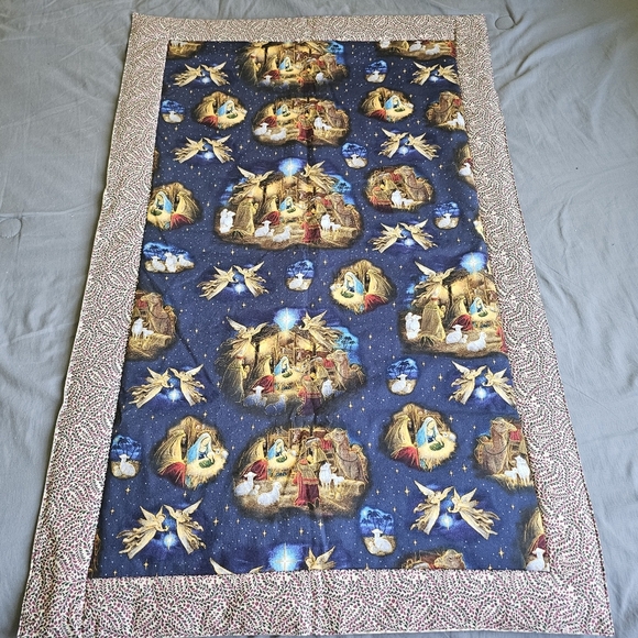 Homemade Nativity Scene Crib Baby Blanket Christmas Holiday 40X25" - Picture 1 of 4